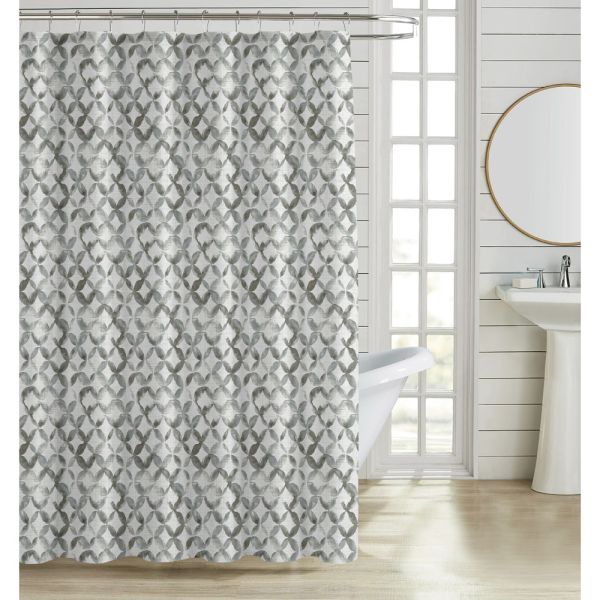 ΚΟΥΡΤΙΝΑ ΜΠΑΝΙΟΥ ΠΟΛΥΕΣΤΕΡΙΚΗ 180x180εκ 90gsm ΜΕ 12 ΚΡΙΚΟΥΣ ΓΕΩΜΕΤΡΙΚΟ ΜΟΤΙΒΟ ΣΕ ΓΚΡΙ ΧΡΩΜΑ ANKOR