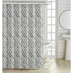 ΚΟΥΡΤΙΝΑ ΜΠΑΝΙΟΥ ΠΟΛΥΕΣΤΕΡΙΚΗ 180x200εκ 90gsm ΜΕ 12 ΚΡΙΚΟΥΣ ΓΕΩΜΕΤΡΙΚΟ ΜΟΤΙΒΟ ΣΕ ΓΚΡΙ ΧΡΩΜΑ ANKOR
