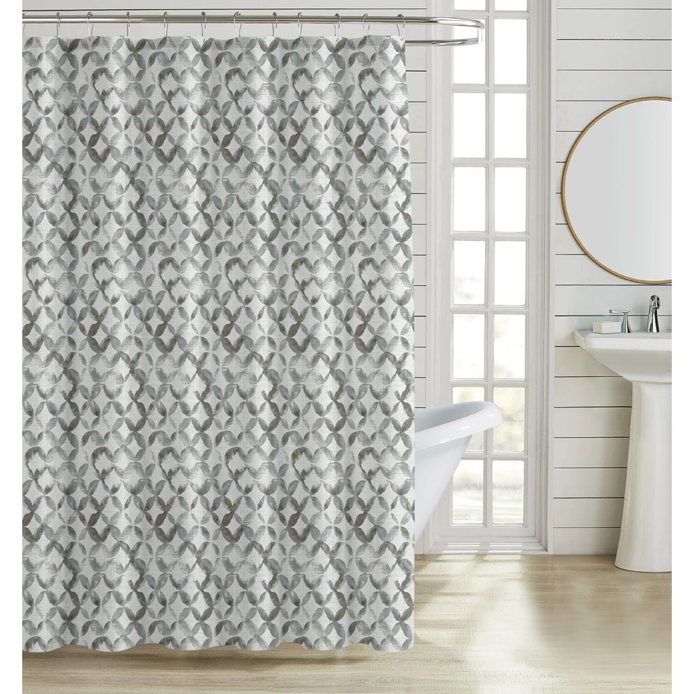 ΚΟΥΡΤΙΝΑ ΜΠΑΝΙΟΥ ΠΟΛΥΕΣΤΕΡΙΚΗ 180x200εκ 90gsm ΜΕ 12 ΚΡΙΚΟΥΣ ΓΕΩΜΕΤΡΙΚΟ ΜΟΤΙΒΟ ΣΕ ΓΚΡΙ ΧΡΩΜΑ ANKOR