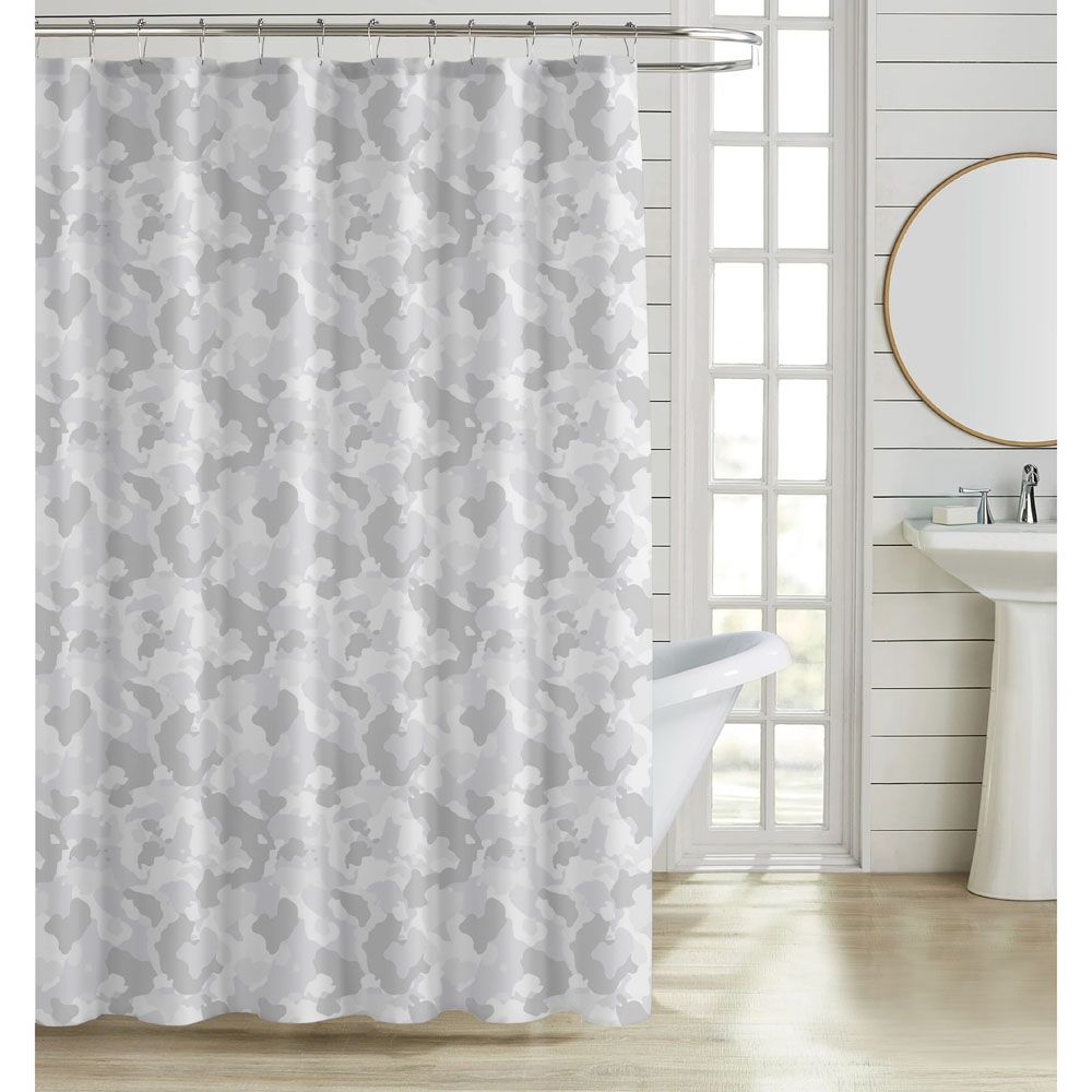 ΚΟΥΡΤΙΝΑ ΜΠΑΝΙΟΥ ΠΟΛΥΕΣΤΕΡΙΚΗ 180x180εκ 90gsm ΜΕ 12 ΚΡΙΚΟΥΣ ΑΦΗΡΗΜΕΝΟ ΜΟΤΙΒΟ ΣΕ ΓΚΡΙ ΧΡΩΜΑ ANKOR