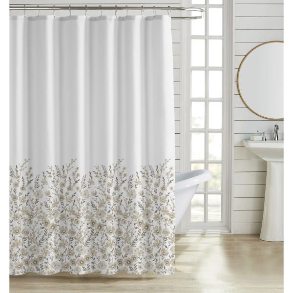 ΚΟΥΡΤΙΝΑ ΜΠΑΝΙΟΥ ΠΟΛΥΕΣΤΕΡΙΚΗ 180x180εκ 90gsm ΜΕ 12 ΚΡΙΚΟΥΣ ΛΟΥΛΟΥΔΑΤΟ ΣΧΕΔΙΟ ΣΕ ΓΗΙΝΟΥΣ ΤΟΝΟΥΣ ANKOR